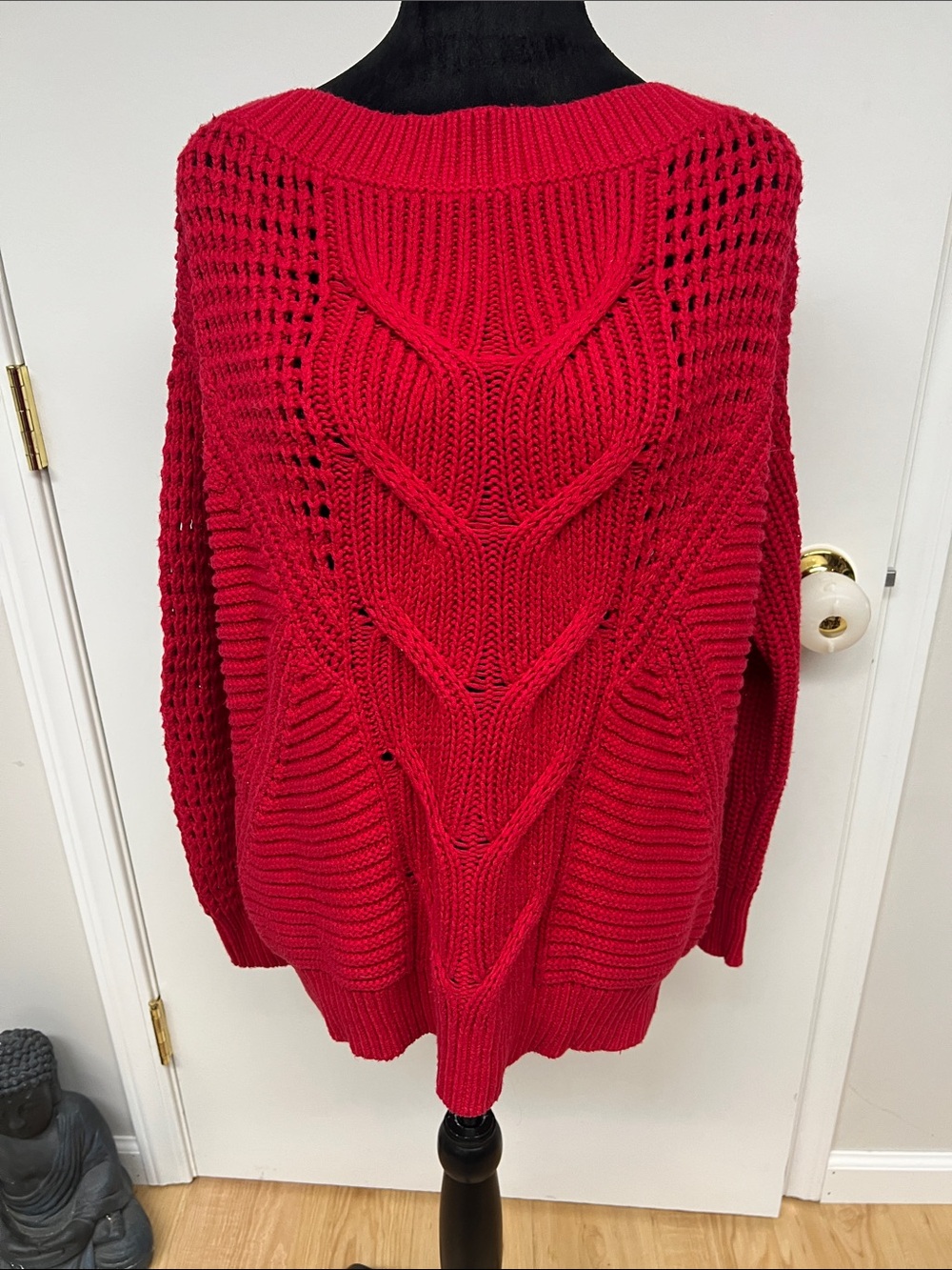 Express Red Cable-Knit Scoop Neck Sweater